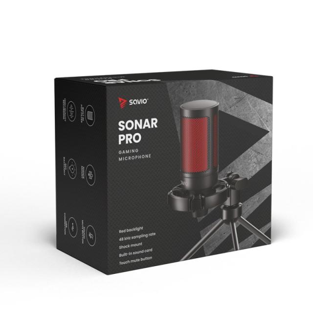 Savio - wired gaming microphone with backlight tripod USB SONAR PRO Negro, Rojo Micrófono para videoconsola