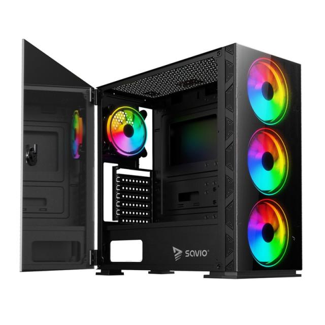 Savio - PC Case Prime X1 ARGB Glass Black Midi Tower Negro