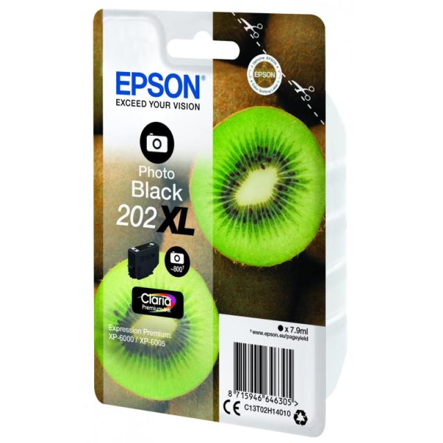 Epson - Kiwi Singlepack Photo Black 202XL Claria Premium Ink