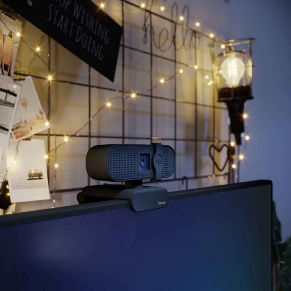 Hama - PC Webcam "C 400", calidad FULL HD, con micrófono y base para montar en pantalla, color negro.