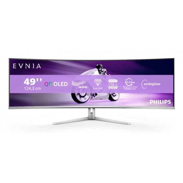 Philips - Evnia 8000 49M2C8900L/00 pantalla para PC 124,2 cm (48.9") 5120 x 1440 Pixeles Dual QHD QD-OLED Blanco