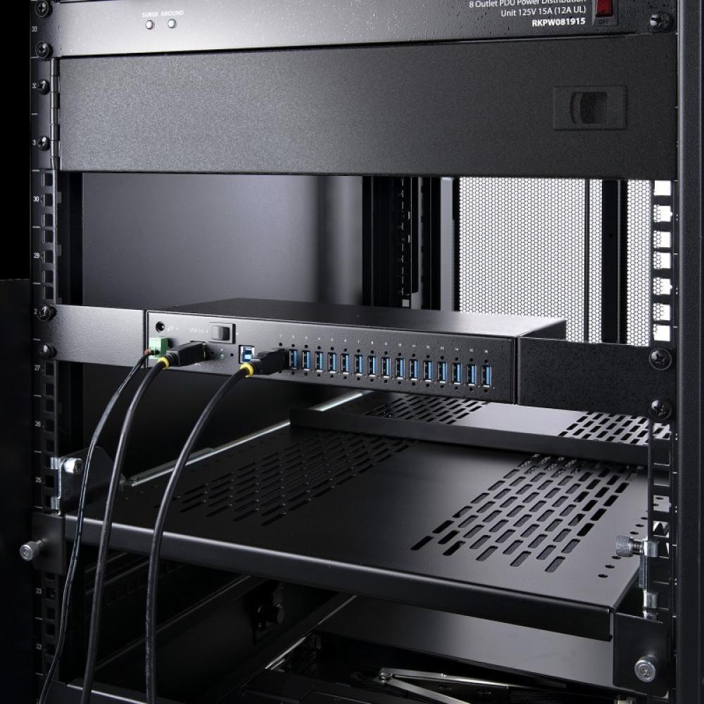 StarTech.com - Hub Ladrón Industrial de Metal USB 3.0 5Gbps de 16 Puertos - de Montaje - Alimentación por Bloque de Terminales -