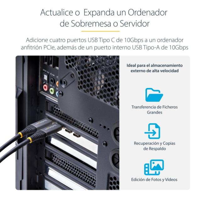 StarTech.com - Tarjeta PCIe de 5 Puertos USB de 10Gbps 4x USB-C / 1x USB-A - Hub Concentrador Interno USB 3.2 de 10Gbps - Tarjet