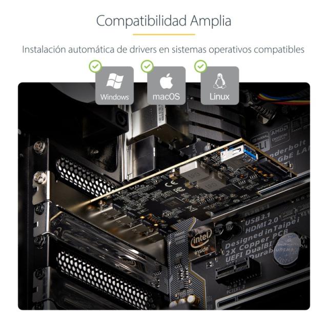 StarTech.com - Tarjeta PCIe de 5 Puertos USB de 10Gbps 4x USB-C / 1x USB-A - Hub Concentrador Interno USB 3.2 de 10Gbps - Tarjet