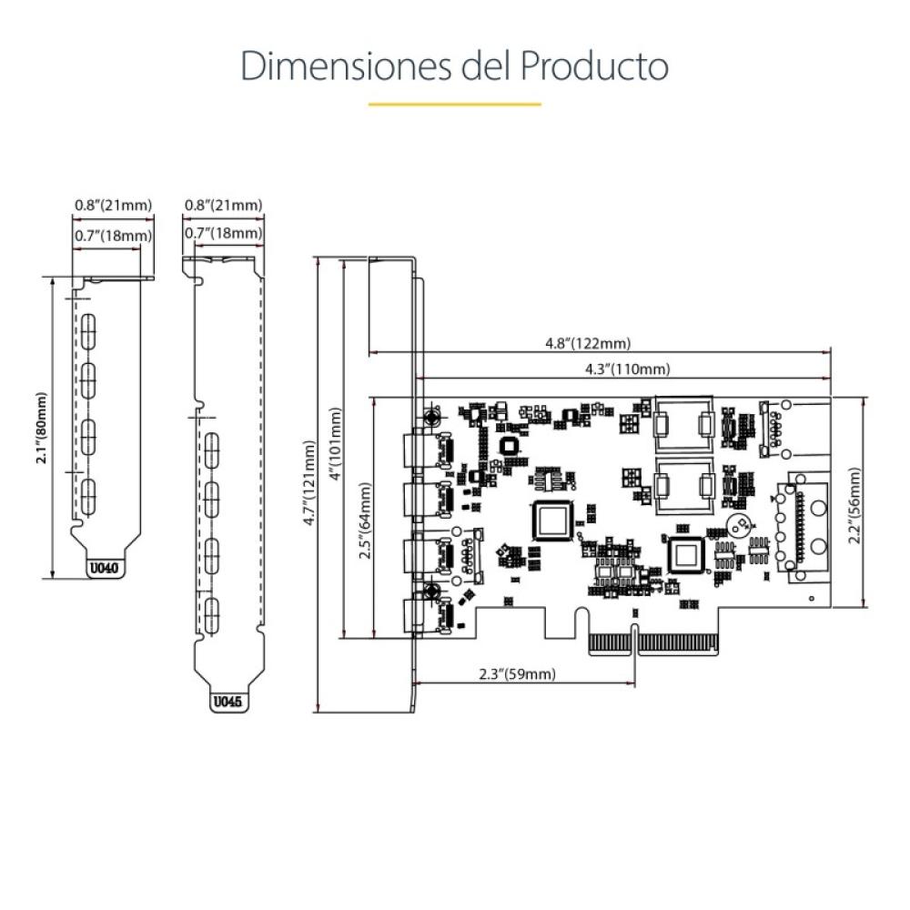 StarTech.com - Tarjeta PCIe de 5 Puertos USB de 10Gbps 4x USB-C / 1x USB-A - Hub Concentrador Interno USB 3.2 de 10Gbps - Tarjet
