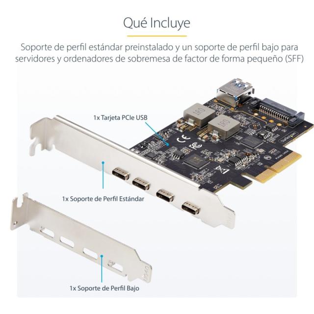 StarTech.com - Tarjeta PCIe de 5 Puertos USB de 10Gbps 4x USB-C / 1x USB-A - Hub Concentrador Interno USB 3.2 de 10Gbps - Tarjet