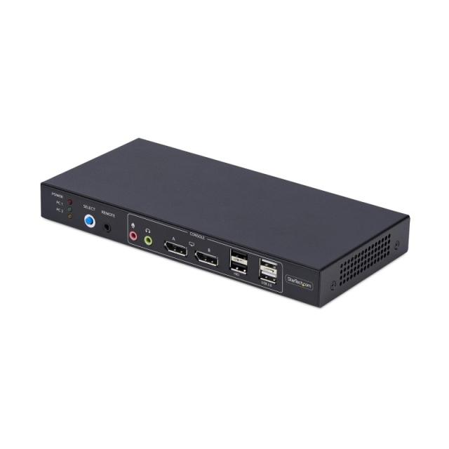 StarTech.com - Switch KVM DisplayPort de 2 Puertos y 2 Pantallas - Conmutador KVM con Hub USB de 4 Puertos - con Matriz de Vídeo