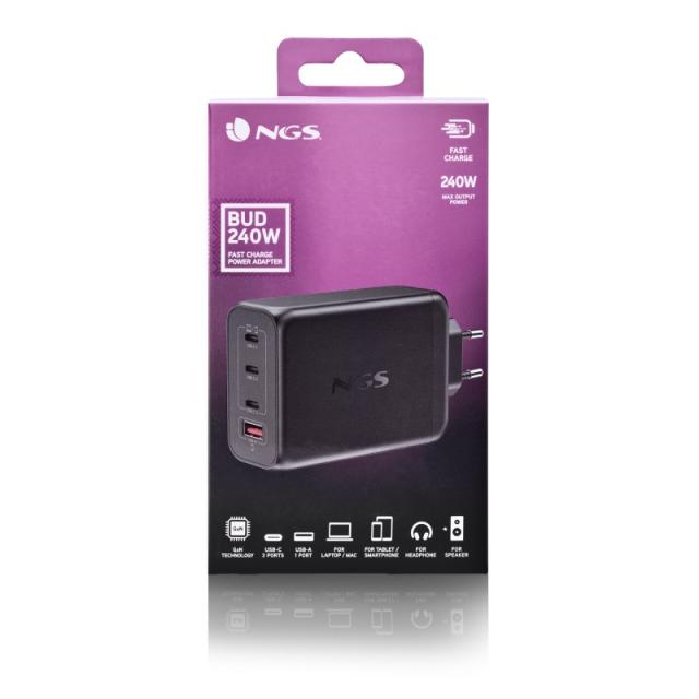 NGS - BUD 240W Universal Negro Corriente alterna Carga rápida Interior