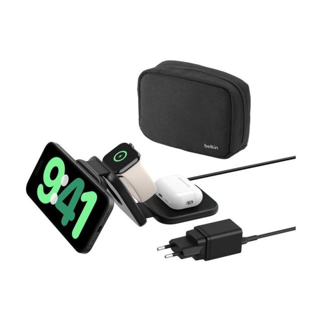 Belkin - BoostCharge Pro Auriculares, Smartphone, Reloj inteligente Negro Corriente alterna, USB Cargador inalámbrico Carga rápi