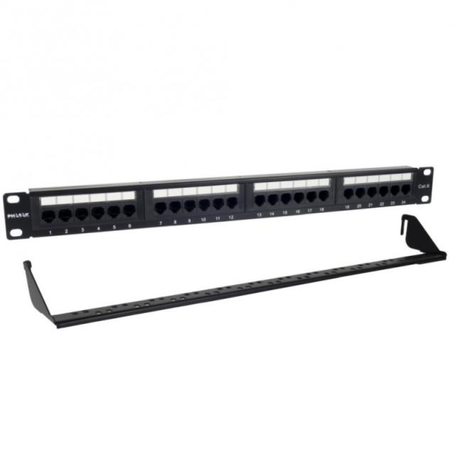 Phasak - Patch panel 19" 24P Cat.6 UTP RJ45 DUAL 1U + Organizador - PU 2424