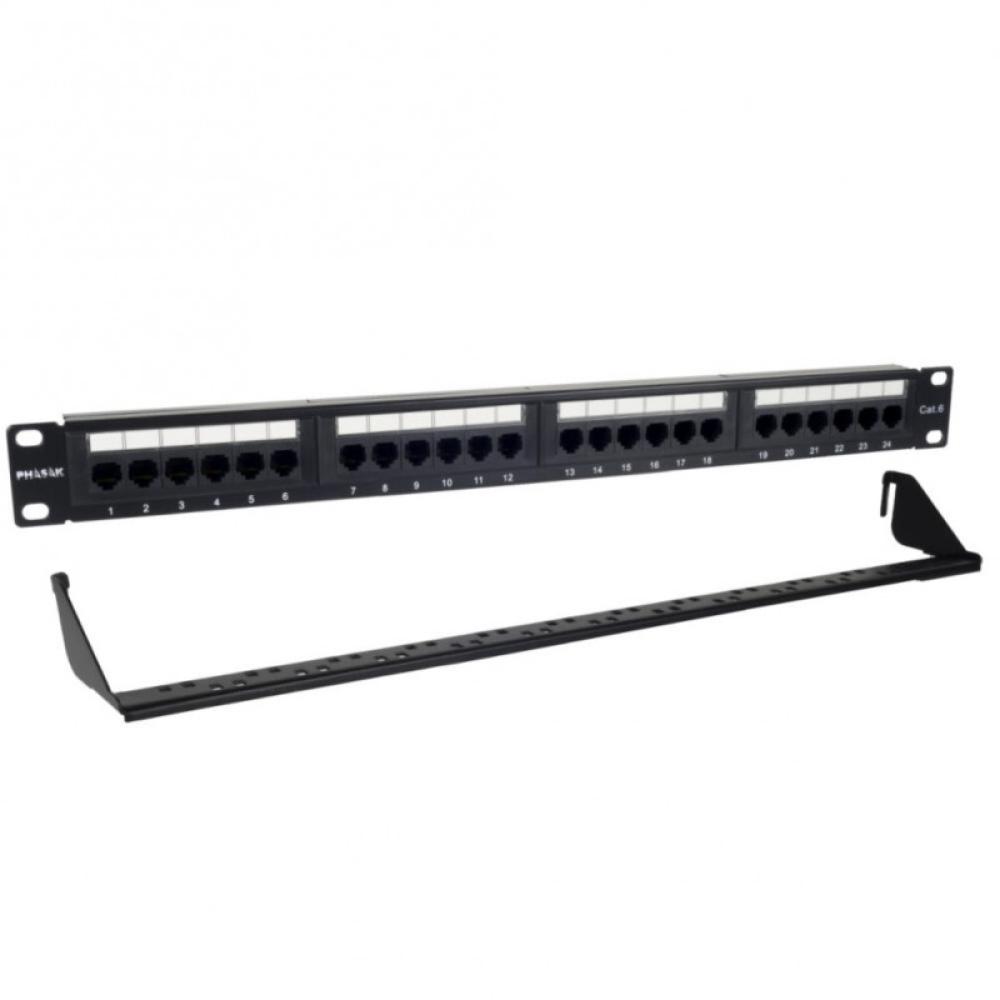 Phasak - Patch panel 19" 24P Cat.6 UTP RJ45 DUAL 1U + Organizador - PU 2424