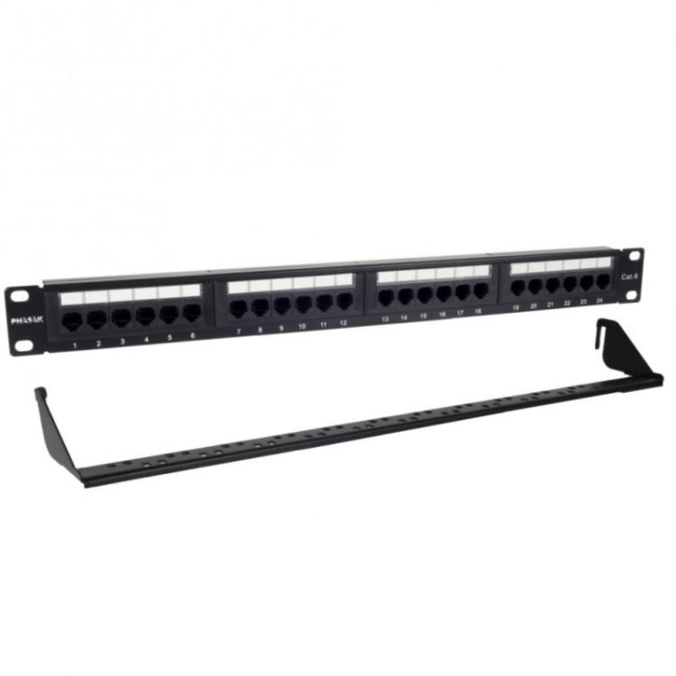 Phasak - Patch panel 19" 24P Cat.6 UTP RJ45 DUAL 1U + Organizador - PU 2424