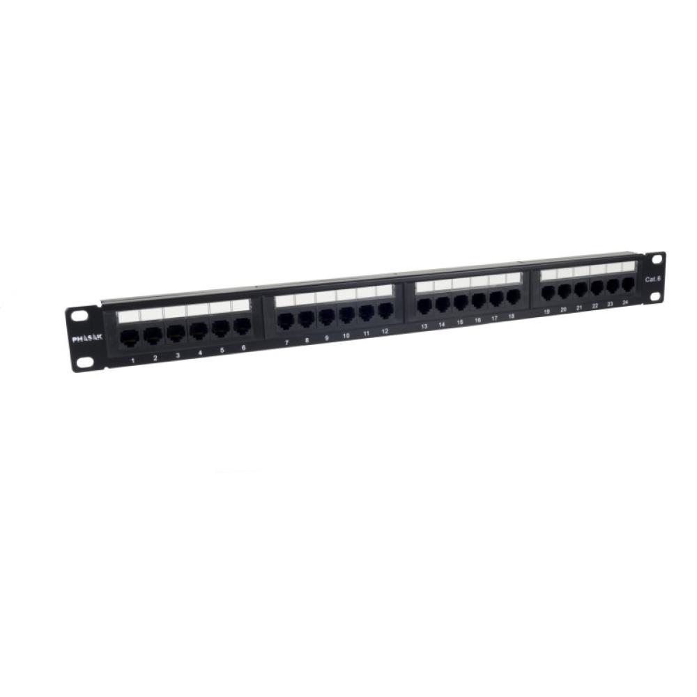 Phasak - Patch panel 19" 24P Cat.6 UTP RJ45 DUAL 1U + Organizador - PU 2424