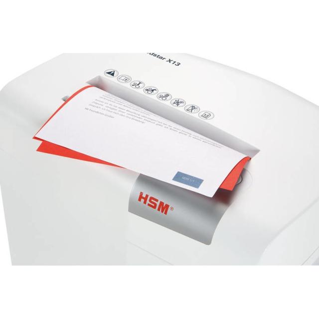 HSM - X13 triturador de papel Corte en partículas 57 dB 4 mm Plata, Blanco