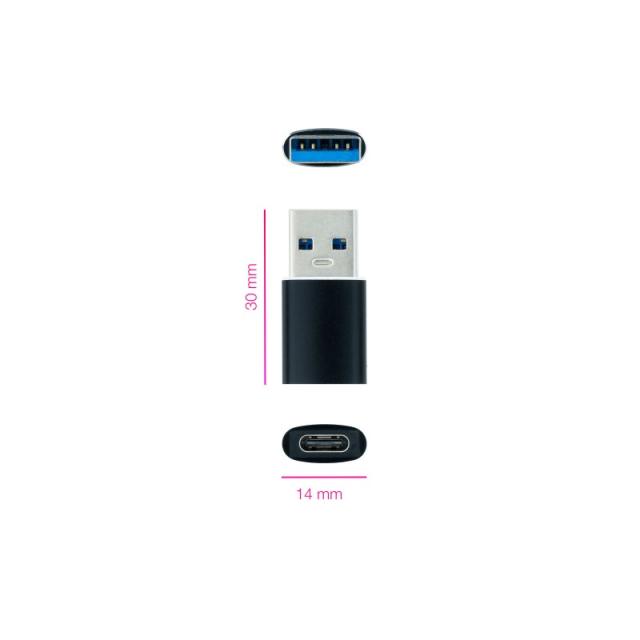 Nanocable - Adaptador USB-A 3.1 a USB-C, USB-A/M-USB-C/H, Negro