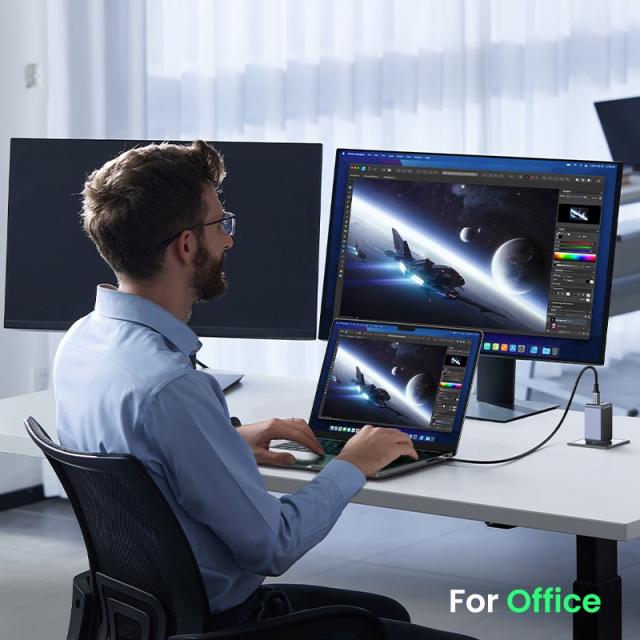 Ugreen - Nexode Air 65W sieninis kroviklis, USB + 2x USB-C pilkos spalvos Ordenador portátil, Teléfono móvil, Ratón, Portátil, B