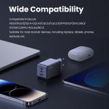 Ugreen - Nexode Air 65W sieninis kroviklis, USB + 2x USB-C pilkos spalvos Ordenador portátil, Teléfono móvil, Ratón, Portátil, B