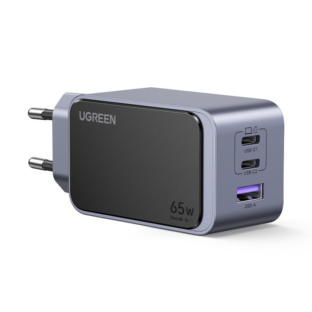 Ugreen - Nexode Air 65W sieninis kroviklis, USB + 2x USB-C pilkos spalvos Ordenador portátil, Teléfono móvil, Ratón, Portátil, B