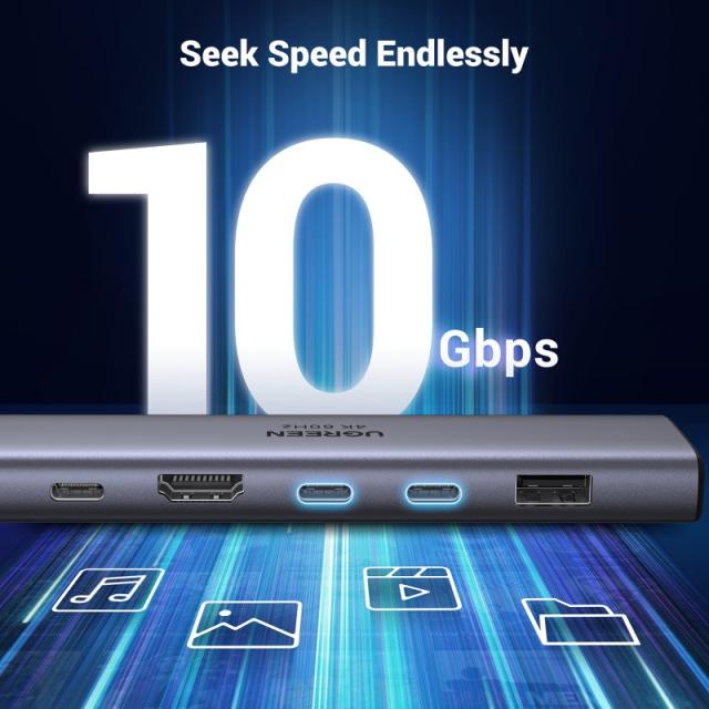 Ugreen - REVODOK 7-IN-1 4K@60HZ HDMI DOCK Acoplamiento Base Gris