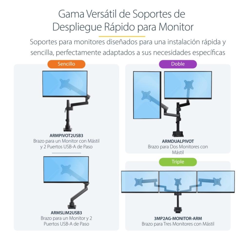 StarTech.com - Soporte de Escritorio para 3 Monitores VESA 75x75/100x100 de 27 Pulgadas - Grommet o Abrazadera en C - Ajuste sin