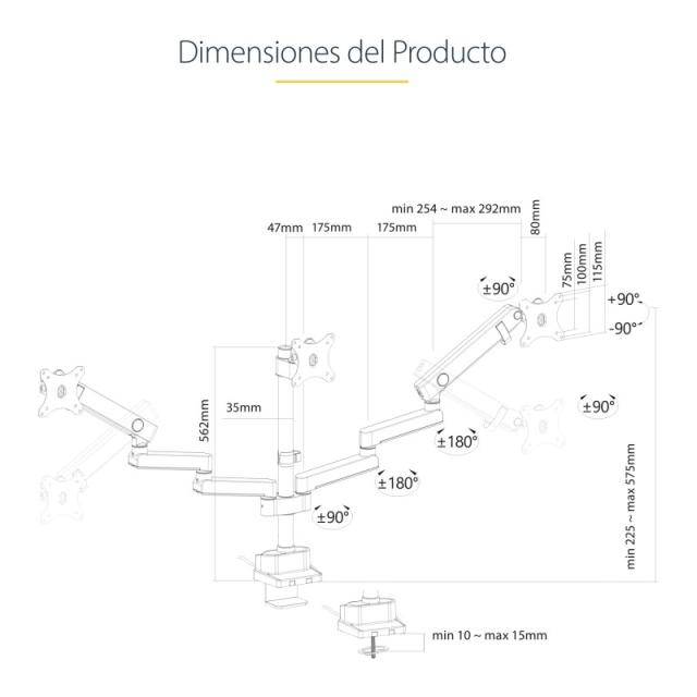 StarTech.com - Soporte de Escritorio para 3 Monitores VESA 75x75/100x100 de 27 Pulgadas - Grommet o Abrazadera en C - Ajuste sin