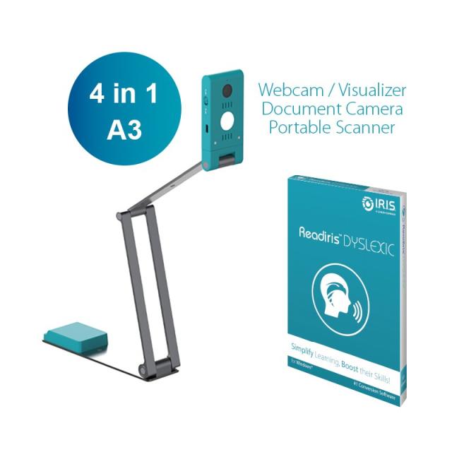I.R.I.S. - IRIScan Visualizer 7 + Readiris Dyslexic 2.0 Escáner de captura aérea 4160 x 3120 DPI A3 Azul ártico, Plata