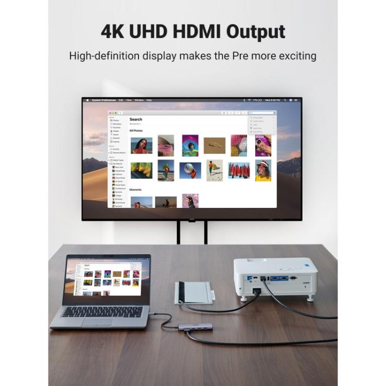 Ugreen - CM511 5-in-1 Adapter USB-C Hub to 3x USB3.0 + HDMI + TF/SD Gray