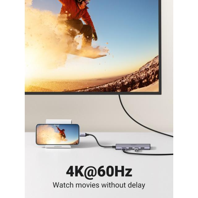 Ugreen - CM511 5-in-1 Adapter USB-C Hub to 3x USB3.0 + HDMI + TF/SD Gray