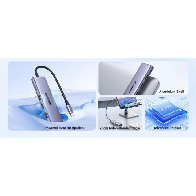 Ugreen - 20956A hub de interfaz USB Tipo C 5000 Mbit/s Plata
