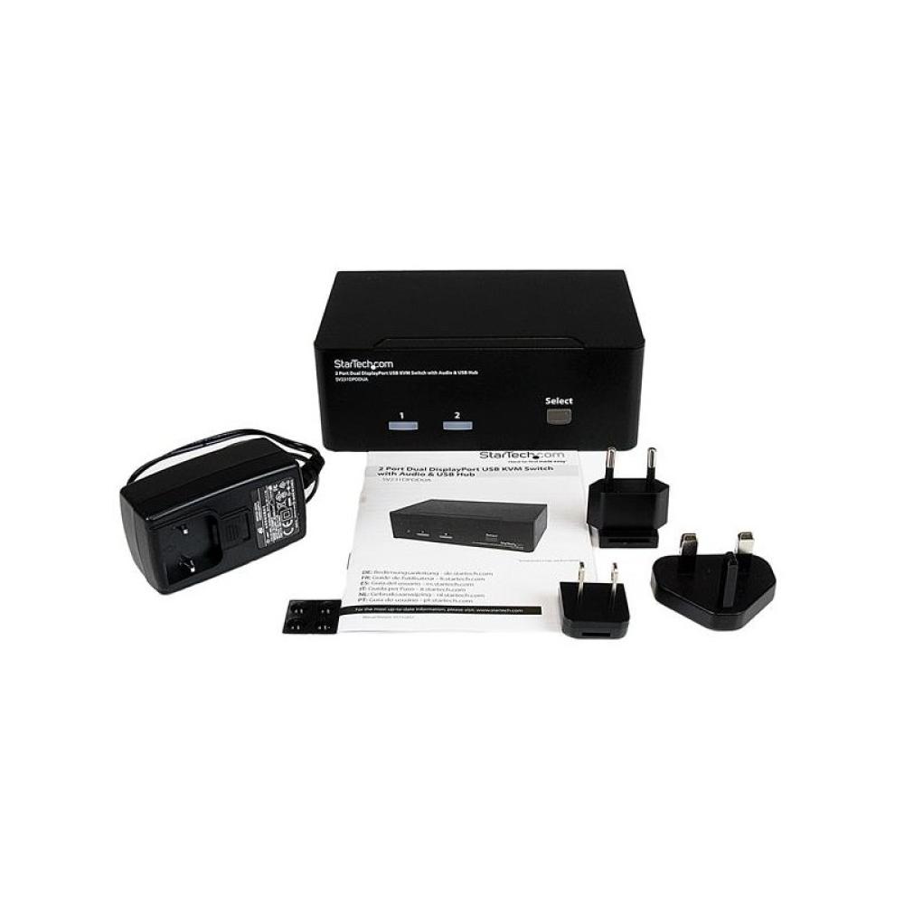 StarTech.com - Conmutador Switch KVM - 2 puertos USB 2.0 - Audio Vídeo DisplayPort 2 Monitores