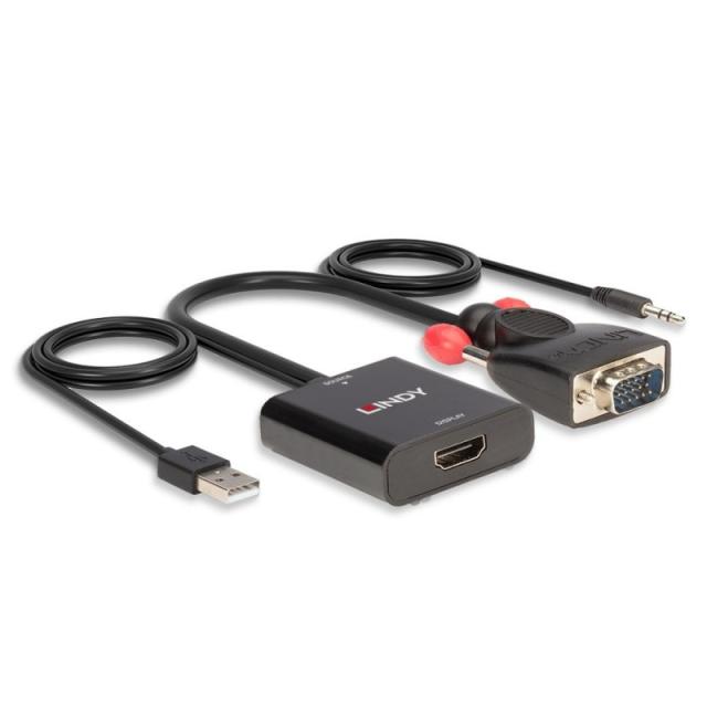 Lindy - 38284 adaptador de cable de vídeo VGA (D-Sub) + 3,5mm HDMI + USB Negro