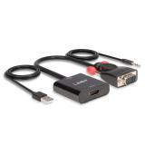 Lindy - 38284 adaptador de cable de vídeo VGA (D-Sub) + 3,5mm HDMI + USB Negro