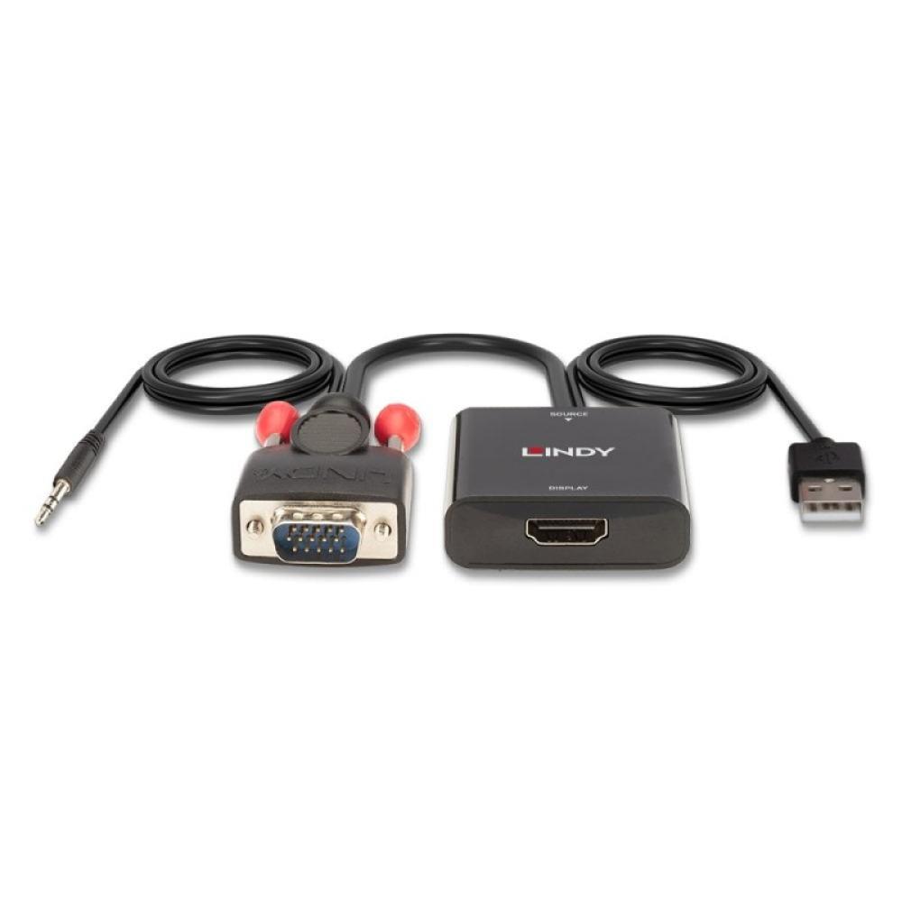 Lindy - 38284 adaptador de cable de vídeo VGA (D-Sub) + 3,5mm HDMI + USB Negro