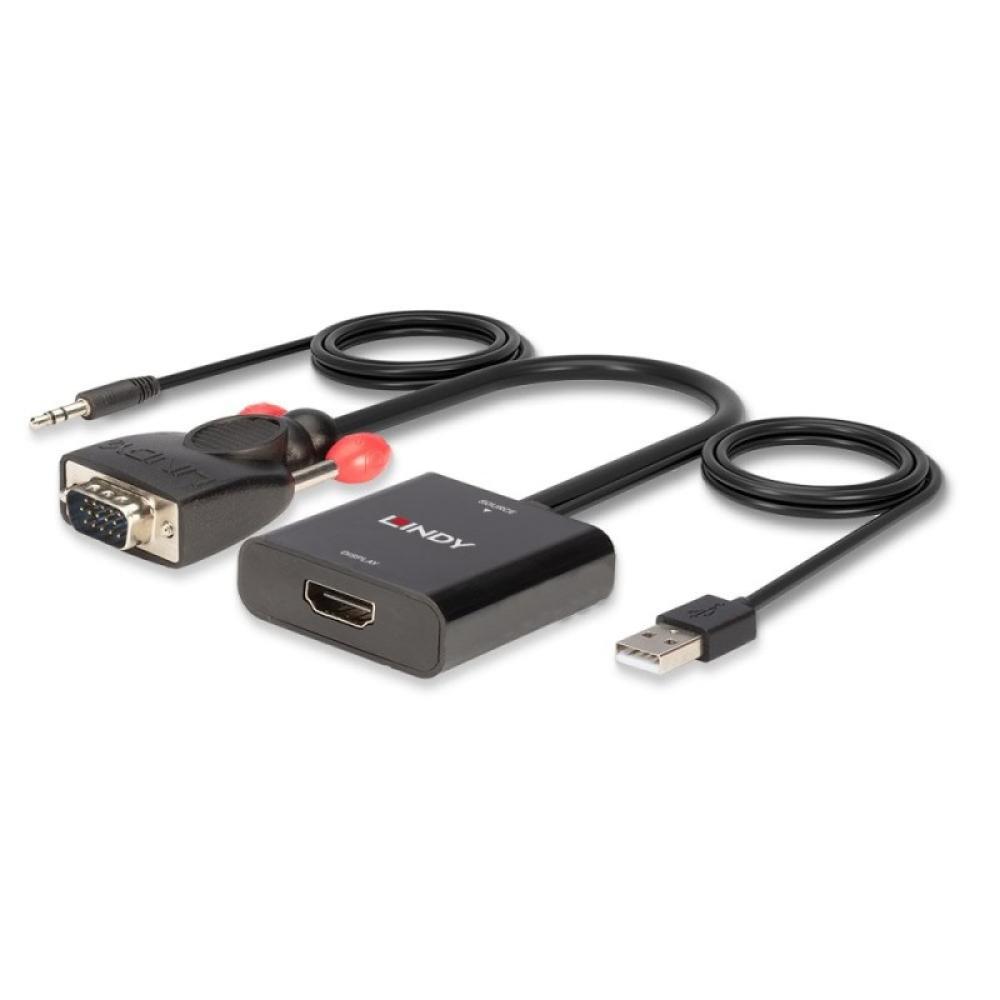 Lindy - 38284 adaptador de cable de vídeo VGA (D-Sub) + 3,5mm HDMI + USB Negro