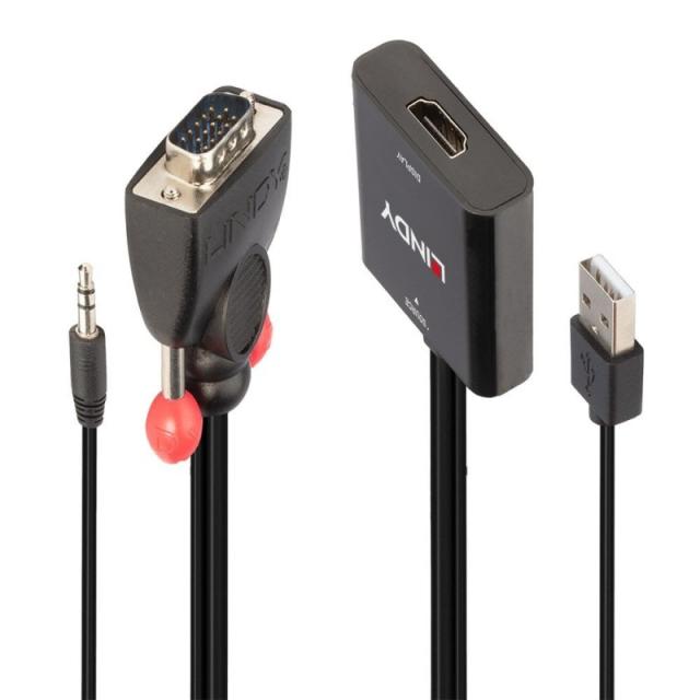 Lindy - 38284 adaptador de cable de vídeo VGA (D-Sub) + 3,5mm HDMI + USB Negro