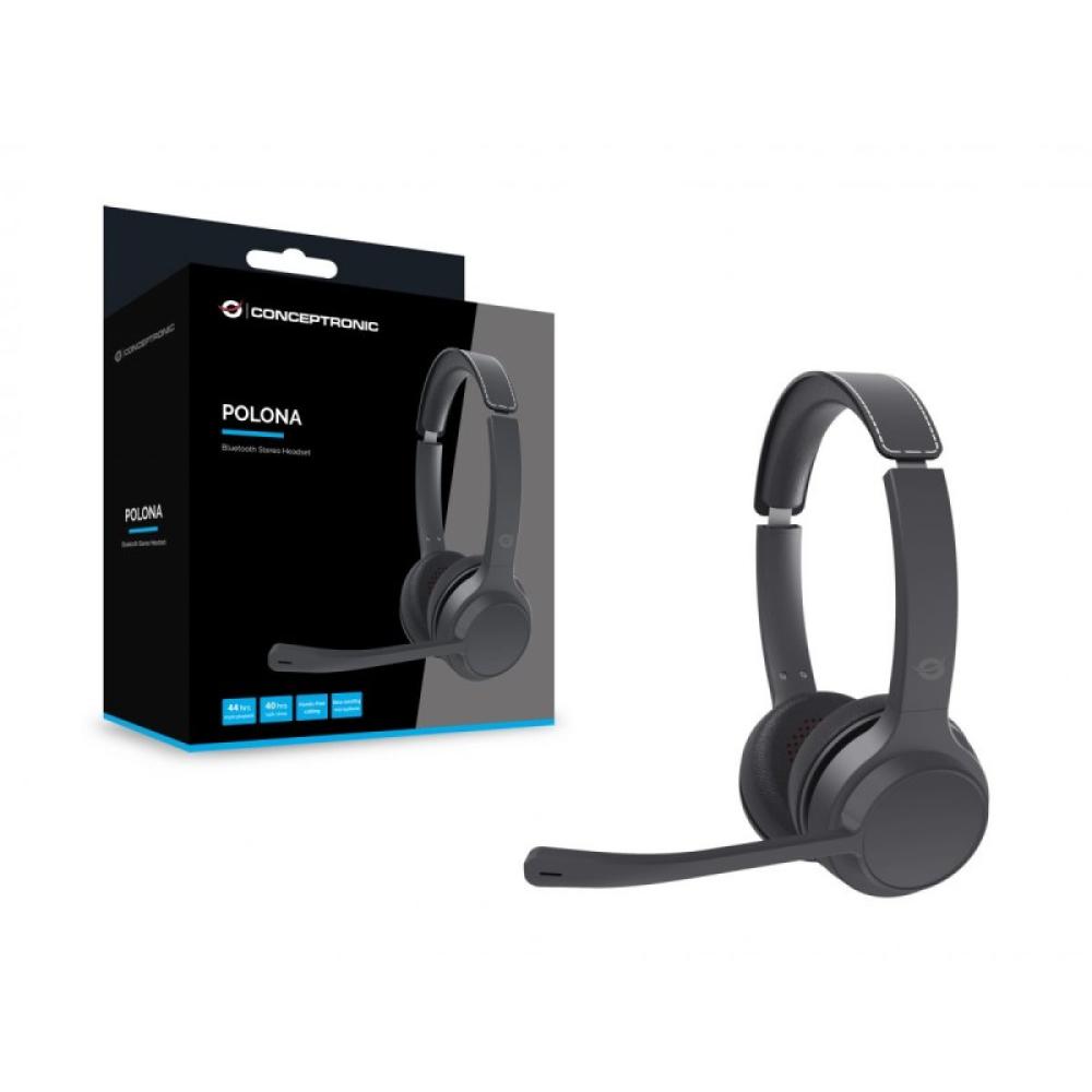 Conceptronic - POLONA04B auricular y casco Auriculares Inalámbrico y alámbrico Diadema Llamadas/Música USB Tipo C Bluetooth Negr