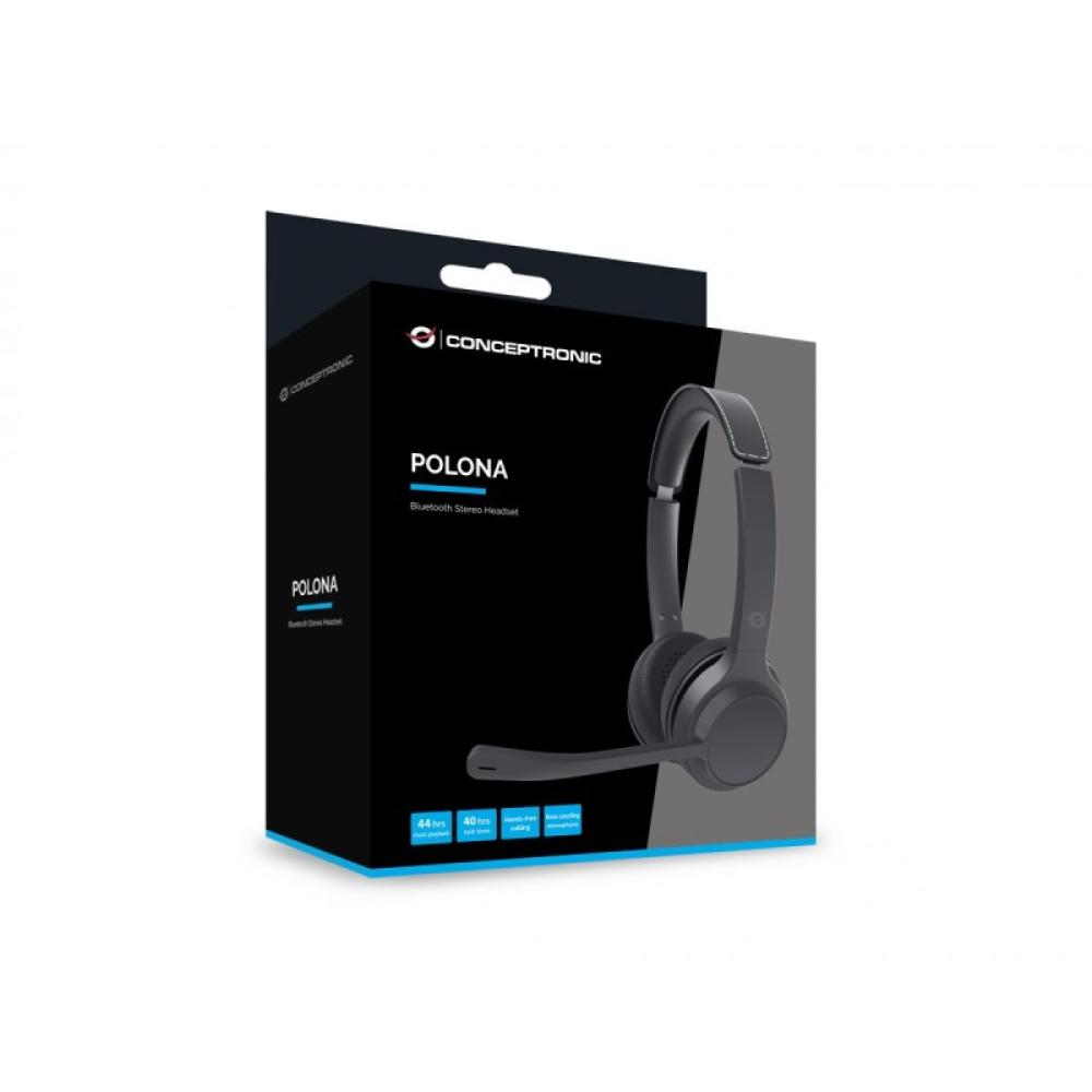 Conceptronic - POLONA04B auricular y casco Auriculares Inalámbrico y alámbrico Diadema Llamadas/Música USB Tipo C Bluetooth Negr