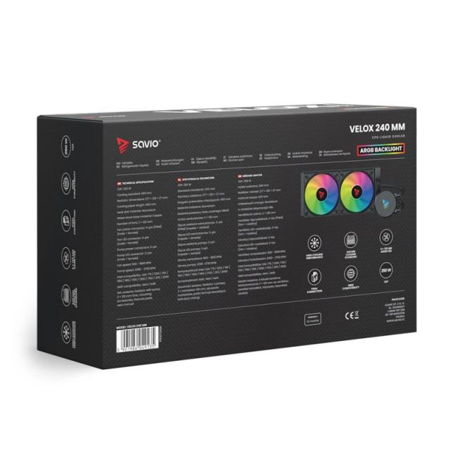 Savio - VELOX 240 mm Carcasa del ordenador Kit de refrigeración líquida 12 cm Negro 1 pieza(s)