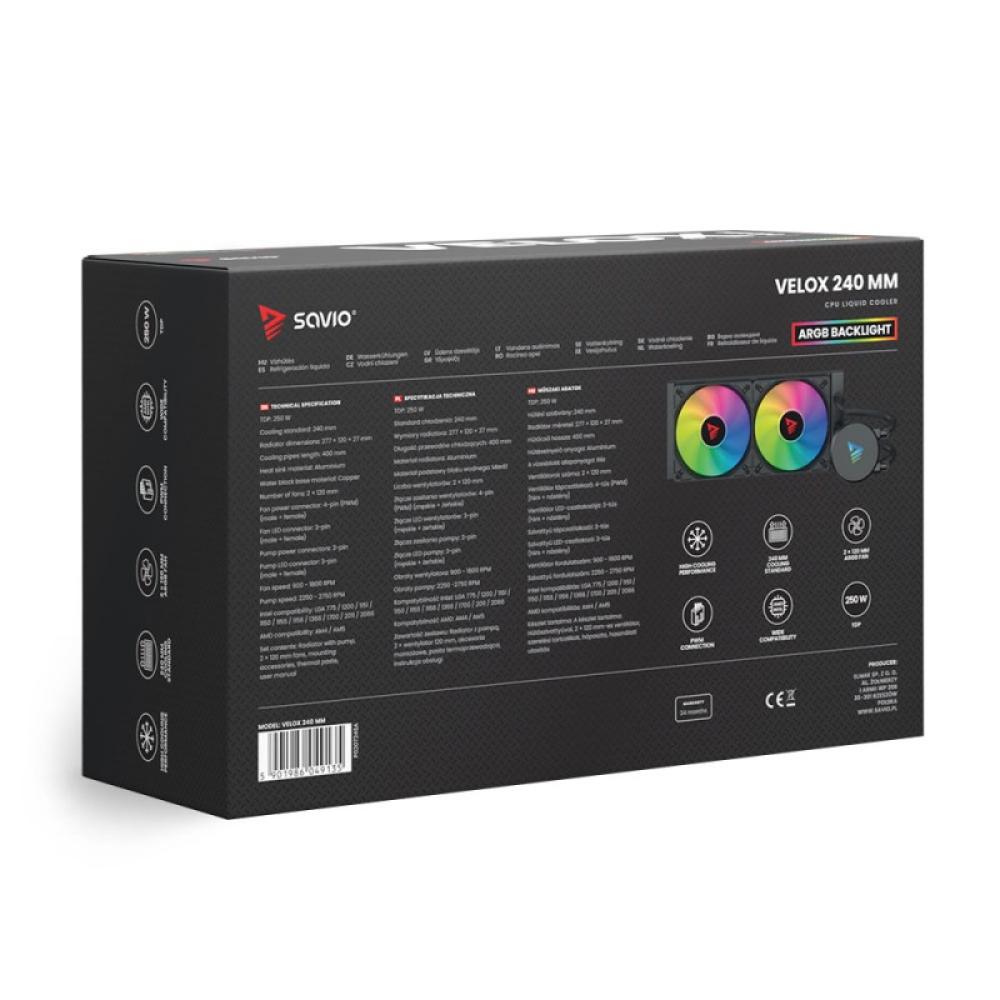 Savio - VELOX 240 mm Carcasa del ordenador Kit de refrigeración líquida 12 cm Negro 1 pieza(s)