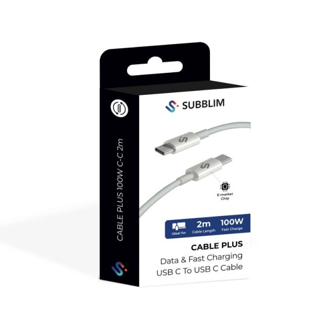 SUBBLIM - CABLE PLUS 100W C-C 2m WHITE