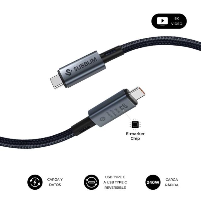 SUBBLIM - CABLE HIGH 240w C-C USB4.0 8K 1,5m