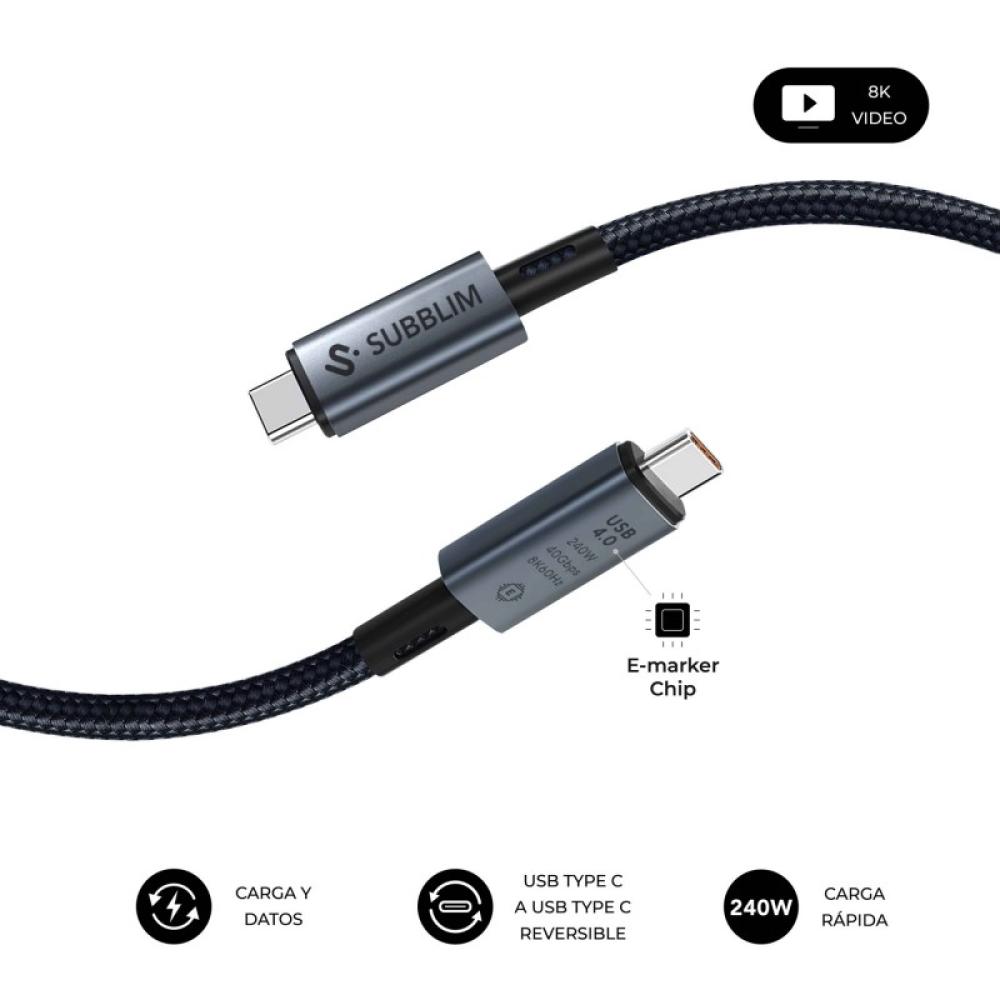 SUBBLIM - CABLE HIGH 240w C-C USB4.0 8K 1,5m