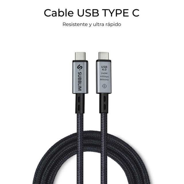 SUBBLIM - CABLE HIGH 240w C-C USB4.0 8K 1,5m