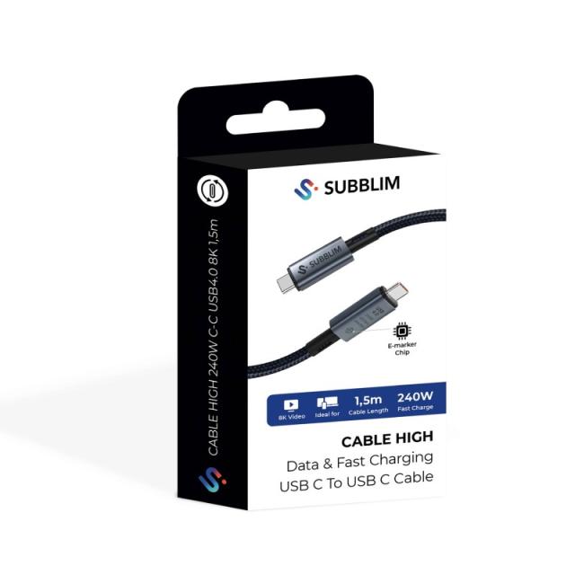 SUBBLIM - CABLE HIGH 240w C-C USB4.0 8K 1,5m