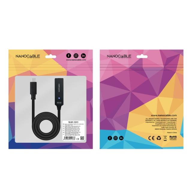 Nanocable - 10.01.1311 cable USB USB 3.2 Gen 1 (3.1 Gen 1) 5 m USB C Negro