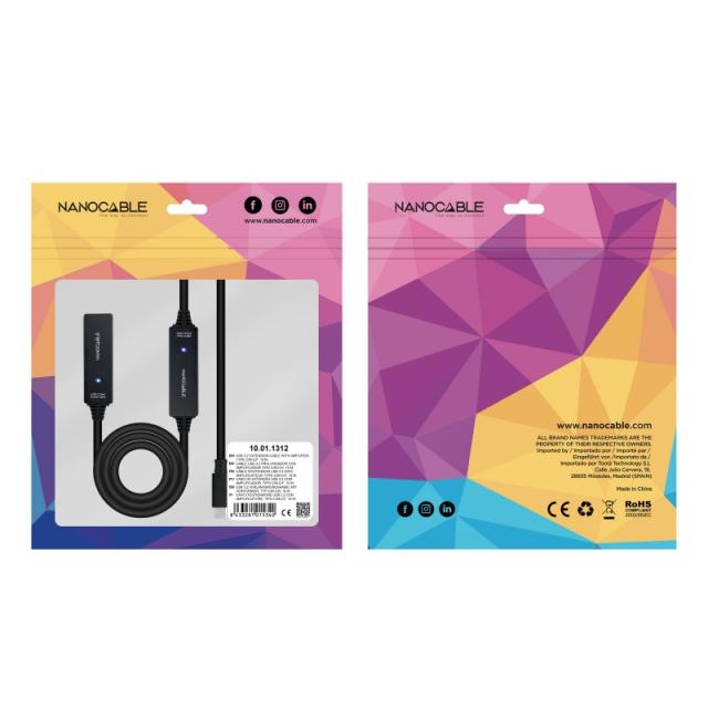 Nanocable - 10.01.1312 cable USB USB 3.2 Gen 1 (3.1 Gen 1) 10 m USB C Negro