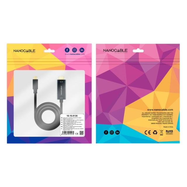 Nanocable - Cable Conversor USB-C a HDMI 1.4 4K@30Hz, Color Negro, 5 m