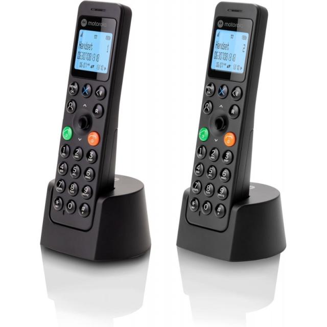 Motorola - DOT202 Twin Teléfono DECT Identificador de llamadas Negro