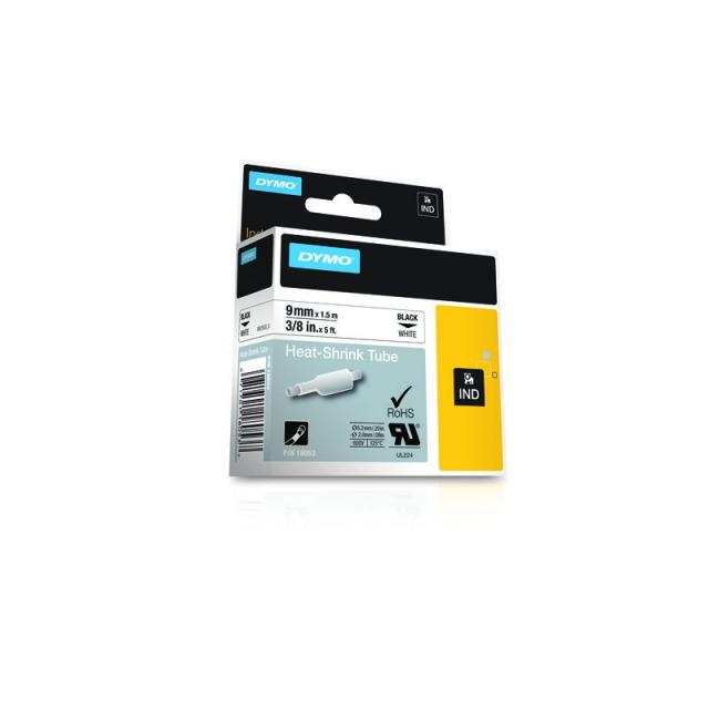 DYMO - Etiquetas termorretráctiles IND - 9mm x 1,5m - Negro sobre blanco