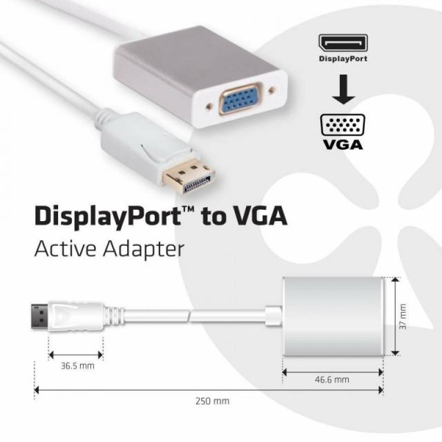 CLUB3D - Displayport a VGA Adaptador Activo